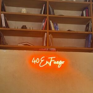 Neon Orange '40 En Fuego' Sign Custom USB Powered 40th Birthday Decor